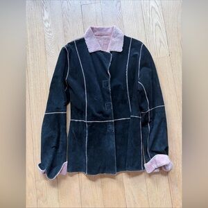 Marvin Richards Suede Jacket Women’s M Black Pink Lined Y2K Bratz Goth Tripp